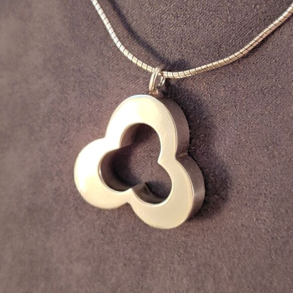 Sterling Modernist 3D Trefoil Pendant with Omega Chain - Picture 2 of 10
